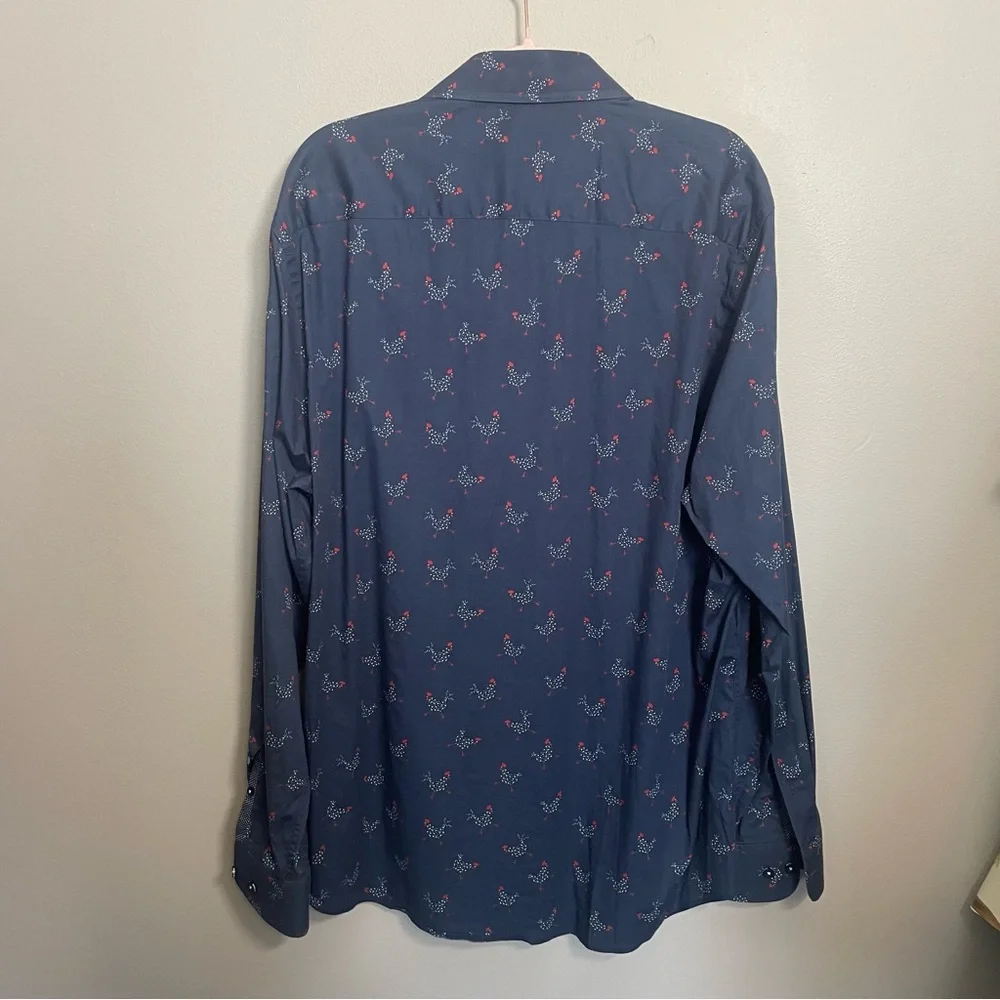 STONE ROSE Long Sleeve Button Front Rooster Chicken Print Shirt